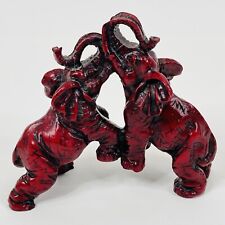 Vintage Elephant Figurine Hand Carved Cinnabar Raised Married Elephants Pair Two picture
