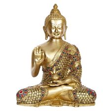 Blessing Buddha Brass Idol with Inlay Statue with Sacred Kalash Decorative picture