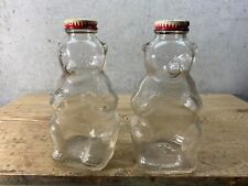 2 Vintage Snow Crest Beverages Clear Glass Bear Bank  Mass. 1950’s w/cap picture