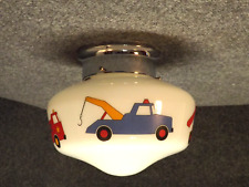 Ceiling Fixture Childs Room White Milk Glass Truck Globe Light With Hardare VTG picture