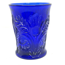 Mosser Inverted Thistle Cobalt Blue Pressed Glass Juice Tumbler USA As Is picture
