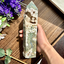 1445g Large Druzy Moss Agate Tower Druzy Point Obelisk Quartz Crystal Healing picture
