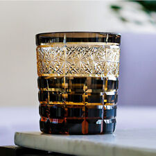 Handmade Edo Kiriko Colored Glasses For Whiskey Hand Cut Clear 9oz Black picture