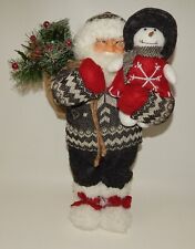 Gorgeous Big Northwoods Santa Claus Holding Snowman & Tree Christmas Figurine picture