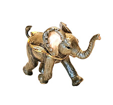 Bo Bo Elephant Hinged  Trinket / Jewelry Box Pewter Bejeweled Kingspoint picture