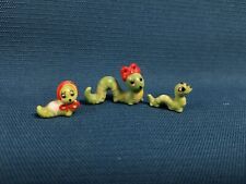 Tiny Vintage Japan 3pc Inch Worm Anthropomorphic Family Mom Baby Bonnet Diaper picture