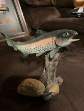 Rainbow Trout Fish Figurine Fishing Resin Tree Bark Rocks Desktop Home Decor picture