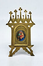 ALTAR,Antique Madonna and Child/Raffaello porcelain painting gold plated frame picture