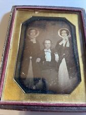 1/4 PLATE DAGUERREOTYPE OF FAMILY - FATHER  DAUGHTERS,WHITE BONNETS HAND COLORED picture