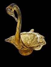 Vintage Kanawha Art Glass Amber Yellow Swan Bird Waterfowl Bowl Dish picture