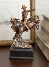 Ebros Rustic Western Rodeo Cowboy W/ Bucking Bull Bronze Electroplated Figurine picture