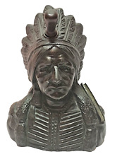 Vintage Ronson Bronze Indian Head Headdress Chief Tabletop Striker Lighter  JG5A picture