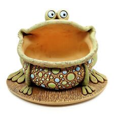 Frog Ceramic Planter Clay Toad Plant Flower Pot Cachepot Handmade Brown Herb Pot picture