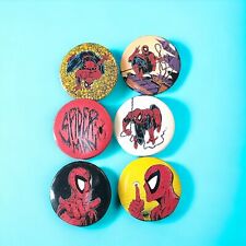 Vintage 1990's Set Of 6 Spiderman Pinback Button Brooch Round Red Yellow Classic picture