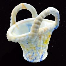 Vintage End Of Day Art Glass Basket Multi Color Milk Glass Basket 3.5”T 4”W picture