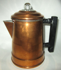 Vtg copper finish coffee percolator w inner basket, camping stovetop picture