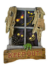 Scary Eyes Lighted By Window Keep Out Sign Halloween Decor Design Post RARE EUC  picture