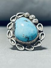 UNBELIEVABLE VINTAGE NAVAJO GODBER TURQUOISE STERLING SILVER RING picture