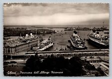 c1953 RPPC Genova Port w/ Ships Albergo Miramare 4x6