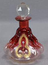 Late 19th Century Bohemian Cranberry Clear Enameled Floral & Gold Perfume Bottle picture