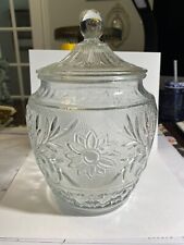 Vintage Anchor Hocking Sunflower Clear Glass Biscuit/ Cookie Jar 11.5 in. picture