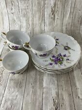 Set Of 4 Purple Violet China Snack Plate Footed Cup Scallop Edge Plate Japan picture
