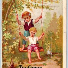 c1880s Great Atlantic & Pacific Tea Co Silly Boy Cute Children on Swing Vtg C35 picture