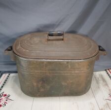 Antique Vtg Copper Boiler Wash Tub Ham Cooker w/Lid & Wood Handles 24