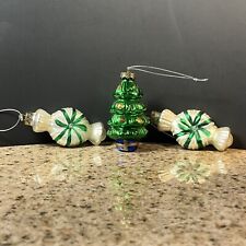 3 Blown Mercury Glass Christmas Tree Peppermint Candies Vintage Ornaments 3” picture