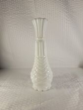 Vintage Anchor Hocking White Milk Glass Pineapple Pattern Bud Vase 9” Tall EUC picture