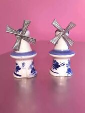 Vintage DBL Delft Windmill Salt And Pepper Shakers Metal Blades From Holland picture