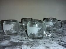 Vintage Nestle Nescafe World Globe Frosted Glass Coffee Mugs Cups - Set of 4 picture