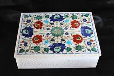 12 x 9 Inches Giftable Box Inlaid with Shiny Gemstone White Marble Jewelry Box picture