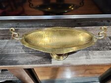 Vintage Hammered Brass Pedestal Oval Bowl picture