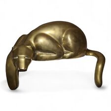 Vtg Art Deco Mid Century Modern Solid Brass Panther Lion Shelf Sitter Sculpture picture