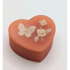 Vintage Incolay Carved Heart Butterfly Rose Soapstone Trinket Box Pink Mini picture
