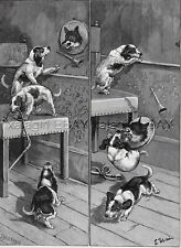 Dog Beagle Puppies Getting Into Trouble Taxidermy, 1880s Antique Print & Poem picture