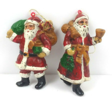 Plastic Santa Claus Christmas Ornaments Toy Sack Bell Pair Vintage  picture