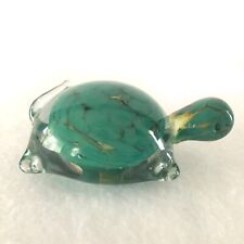 Hand Blown Art Glass Green Swirl Turtle Paperweight 4