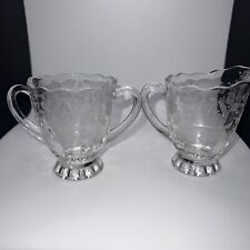 Viking Prelude Etched Clear Glass Footed Creamer and Sugar Set picture
