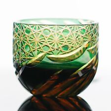 A06 Amber Green Shot Liquor Glass Edo Kiriko Crystal Glasses Handmade Craft 2oz picture