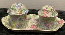Vintage James Kent”Hydrangeas “ Porcelain Salt And Pepper Shakers With Tray picture