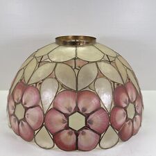 Capiz Shell Lampshade Vintage Ivory Pink Floral Light Fixture Cover Boho MCM picture