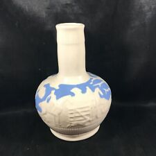 Vintage Ceramic White Blue Equestrian Scene 7-1/4” Bud Vase picture