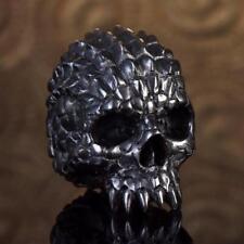 Human Skull Black Horn Carving Memento Mori Sculpture Netsuke Figurine 16.87 g picture