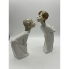 Lladro Boy and Girl Kissing Girl and Boy Blowing Kiss Porcelain Figurines Great picture