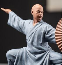 Chinese Porcelain Monk Kong Fu Fan Statue Buddha Buddhism Zen Figure Decor Gifts picture