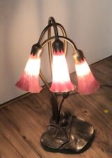 Vintage Tiffany Style Lily Pad lamp with 3 Glass Tulip Shades picture