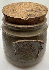 Stoneware Jar Cork Top VTG Studio Art Pottery Abstract Handmade Jar 7” Vintage picture