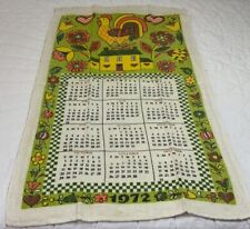 Vintage Kitchen Towel, Calendar, 1972, Folky House, Flowers, Hearts, Linen picture
